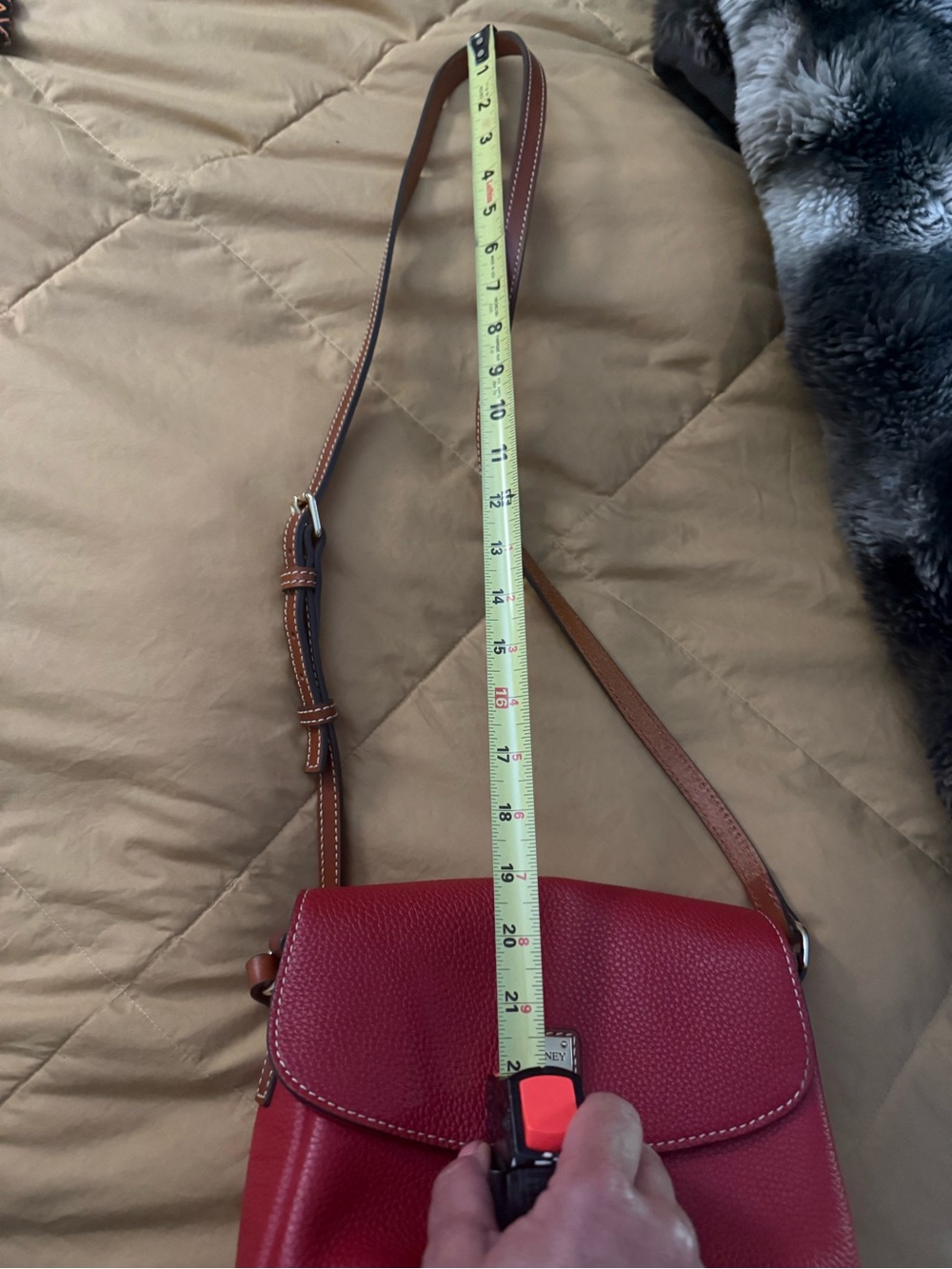 Dooney & Bourke Red Pebble Leather Crossbody with Tan Strap - Picture 11 of 12